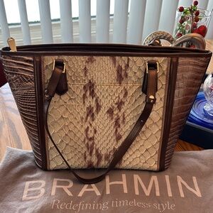 Brahmin Exotic Bronze and Cream Tote